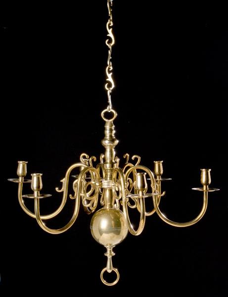 Appraisal: DUTCH STYLE SIX-ARM BRASS CHANDELIER th century a quality six-arm