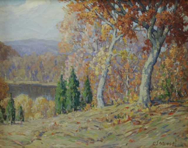 Appraisal: STENGEL George J Oil on Canvas Autumn LandscapeSigned lower right