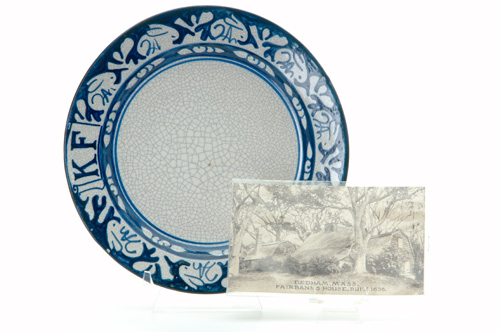 Appraisal: DEDHAM Crackleware shallow soup plate in the Clockwise Rabbit pattern