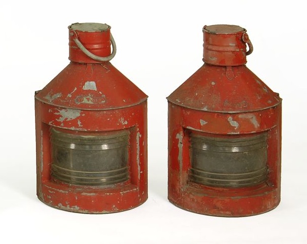 Appraisal: PAIR OF PORT AND STARBOARD LANTERNS In old red paint