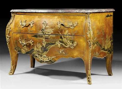 Appraisal: LACQUER CHEST OF DRAWERS Louis XV style Paris end of