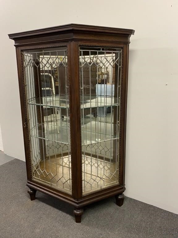 Appraisal: Oak and leaded glass china cabinet circa h x w