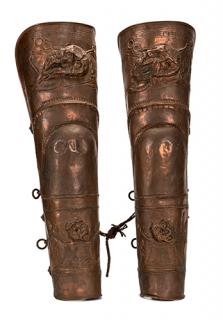 Appraisal: Pair of Charioteer Leg Guards Used in Ben-Hur MGM Hammered