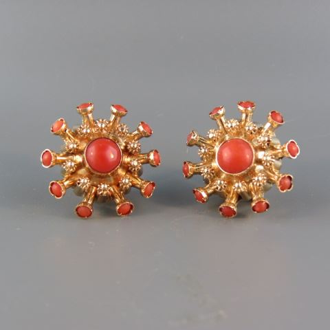 Appraisal: Coral k Gold Earrings Retro Sputnik style clips yellow gold