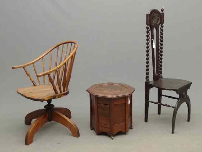 Appraisal: Lot including commode revolving chair and chair with twisted columns