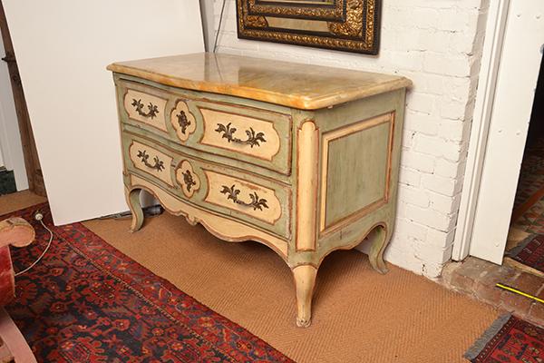 Appraisal: A LOUIS XV STYLE MARLBE TOP PAINTED COMMODE the bombe