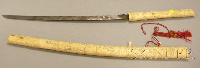 Appraisal: Japanese Carved Ivory Handled Sword and Scabbard damage losses overall