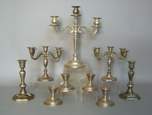 Appraisal: Group of silver plated candlesticks early th c together with