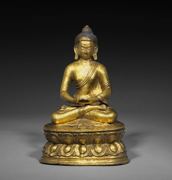 Appraisal: SINO-TIBETAN GILT BRONZE BUDDHA Finely cast antique Sino-Tibetan gilt bronze