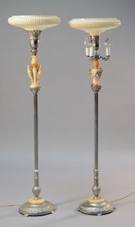 Appraisal: Two similar alabaster and metal eagle torchieres with ribbed glass