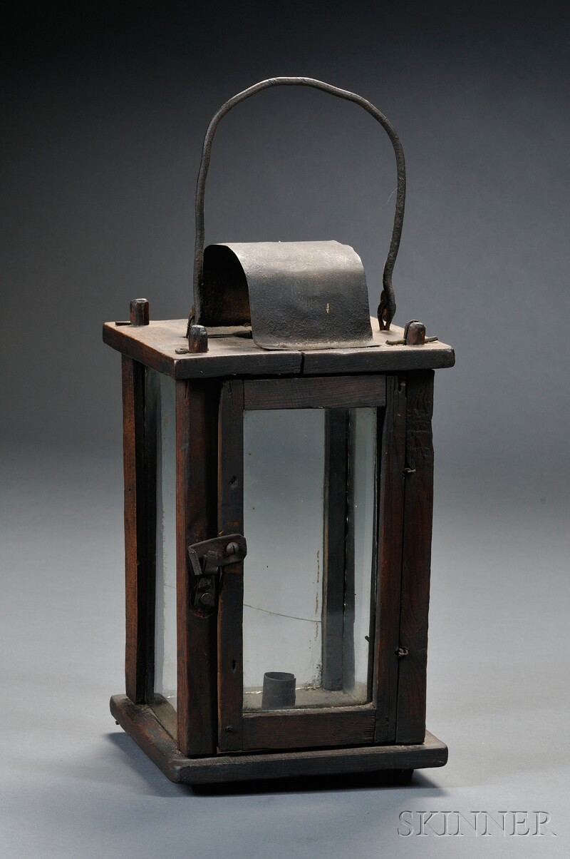 Appraisal: Early Pine Candle Lantern America late th early th century