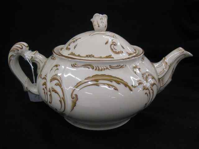 Appraisal: German Porcelain Teapot rose finial ivory field excellent