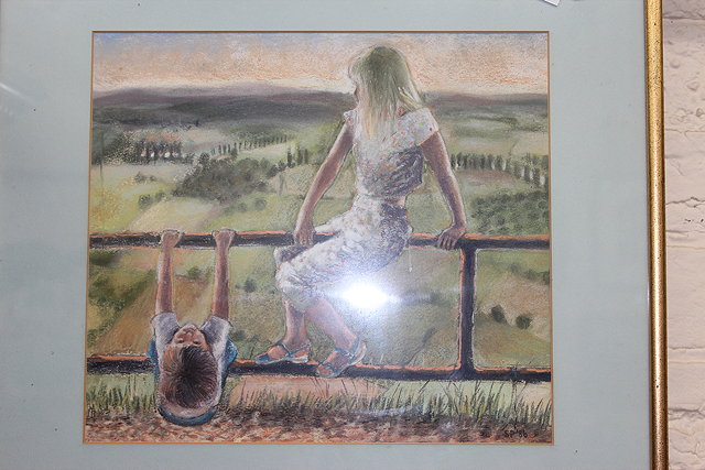 Appraisal: SHEILAGH POPHAM 'FROM DOMME' pastels on paper two children playing