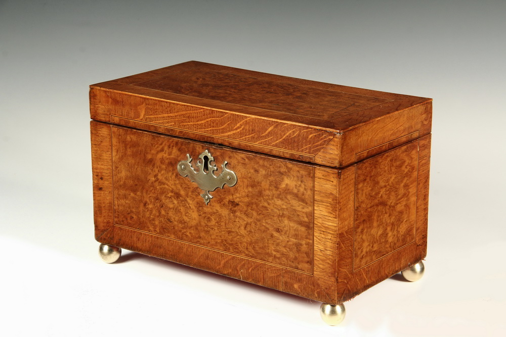 Appraisal: TEA CADDY - English Burl Walnut Tea Caddy of rectangular