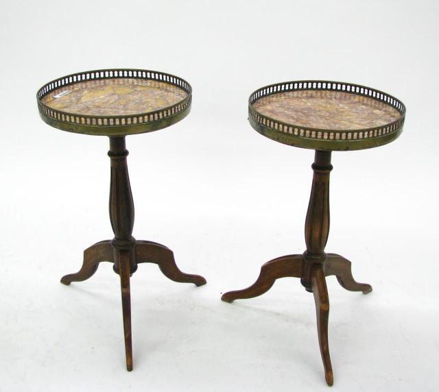 Appraisal: Pair of French Marble Top Low Pedestals brass gallery tripod