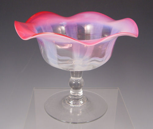 Appraisal: TIFFANY PASTEL GLASS COMPOTE Signed LCT Rich pastel rim with