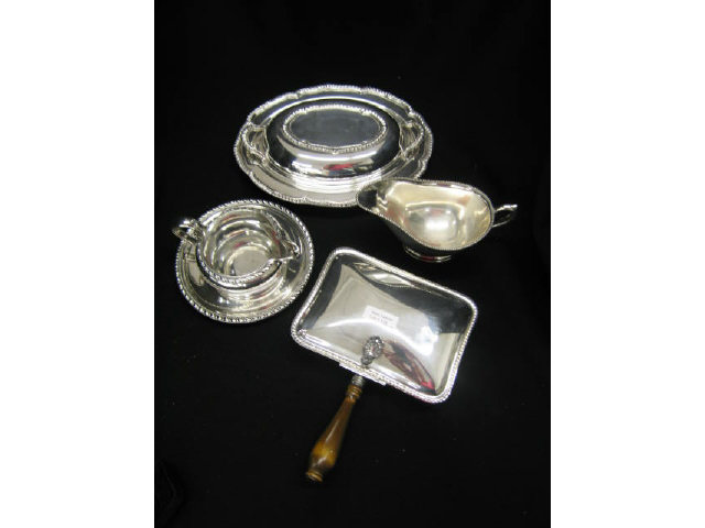 Appraisal: Silverplate Serving Pieces covered entree gravy sauce boat undertray silent