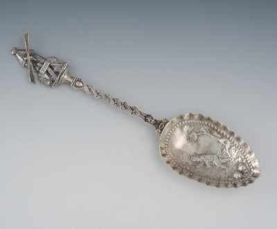 Appraisal: A Large German Silver Repousse Serving Spoon with Pseudo-Hanau Hallmarks