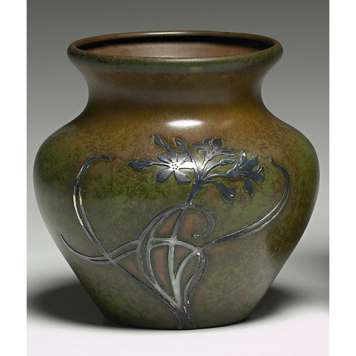 Appraisal: Heintz vase sterling on bronze applied floral design original patina