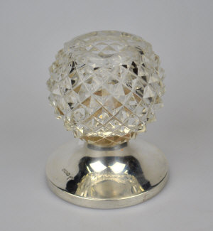 Appraisal: An Edwardian hobnail-cut glass globular posy vase on flared silver