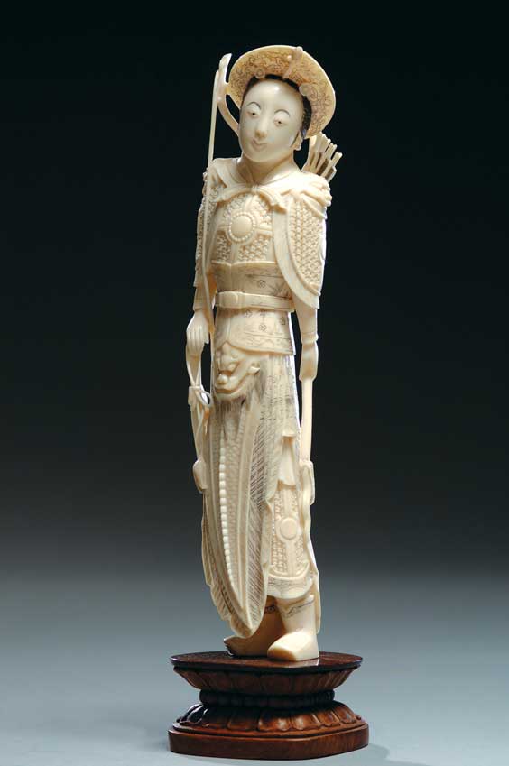 Appraisal: CARVED IVORY SOLDIER Well carved Chinese ivory figure of a