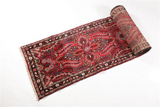 Appraisal: ORIENTAL RUNNER Dergazine Black border and red ground ' x