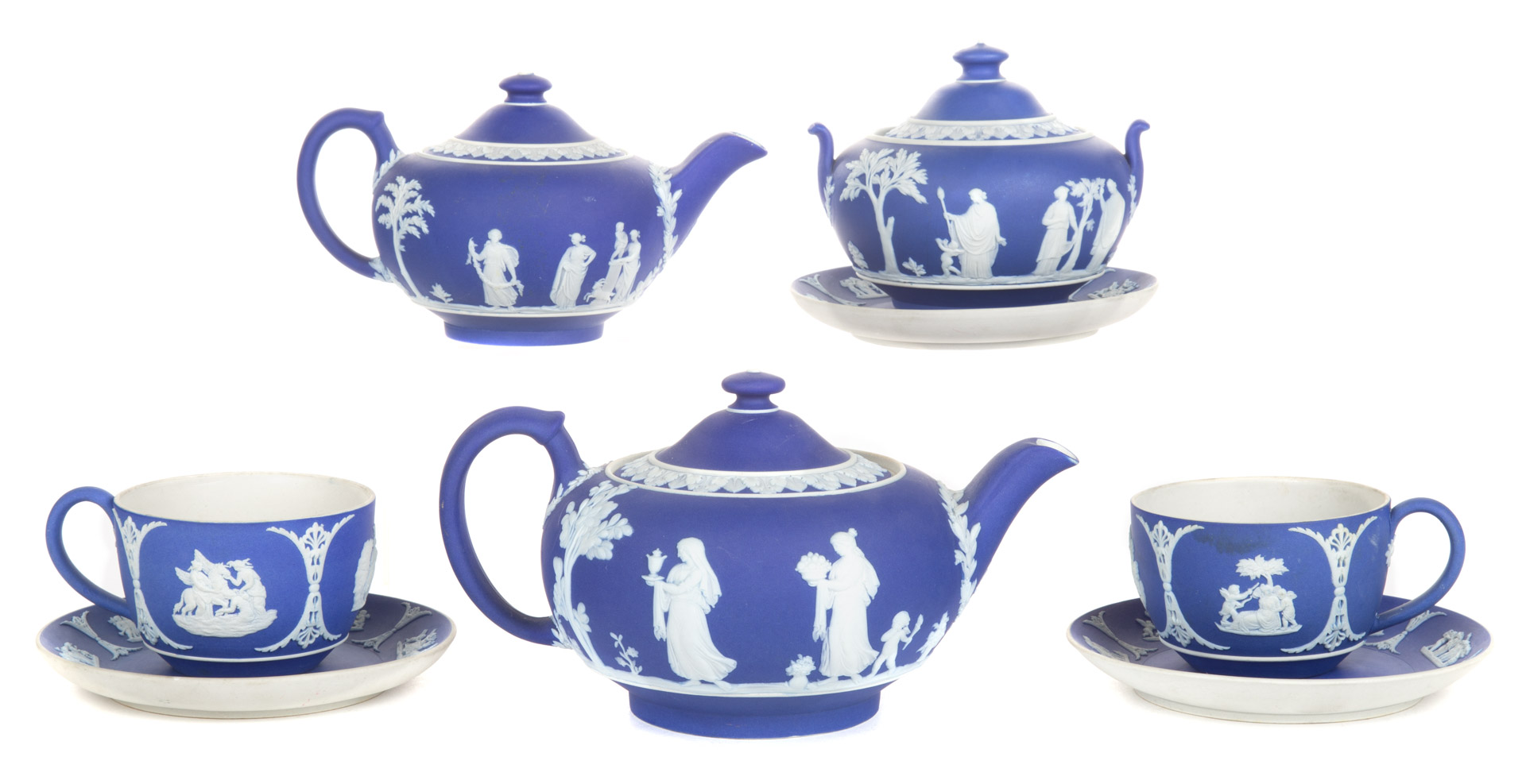 Appraisal: Wedgwood blue and white jasperware partial tea set th century