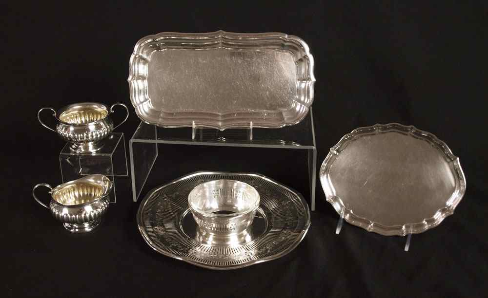 Appraisal: ESTATE COLLECTION OF STERLING TRAYS MORE To include Gorham reticulated