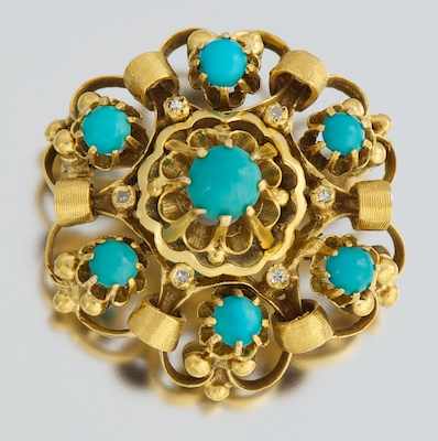 Appraisal: A Victorian Turquoise and Diamond Brooch Tested k yellow gold