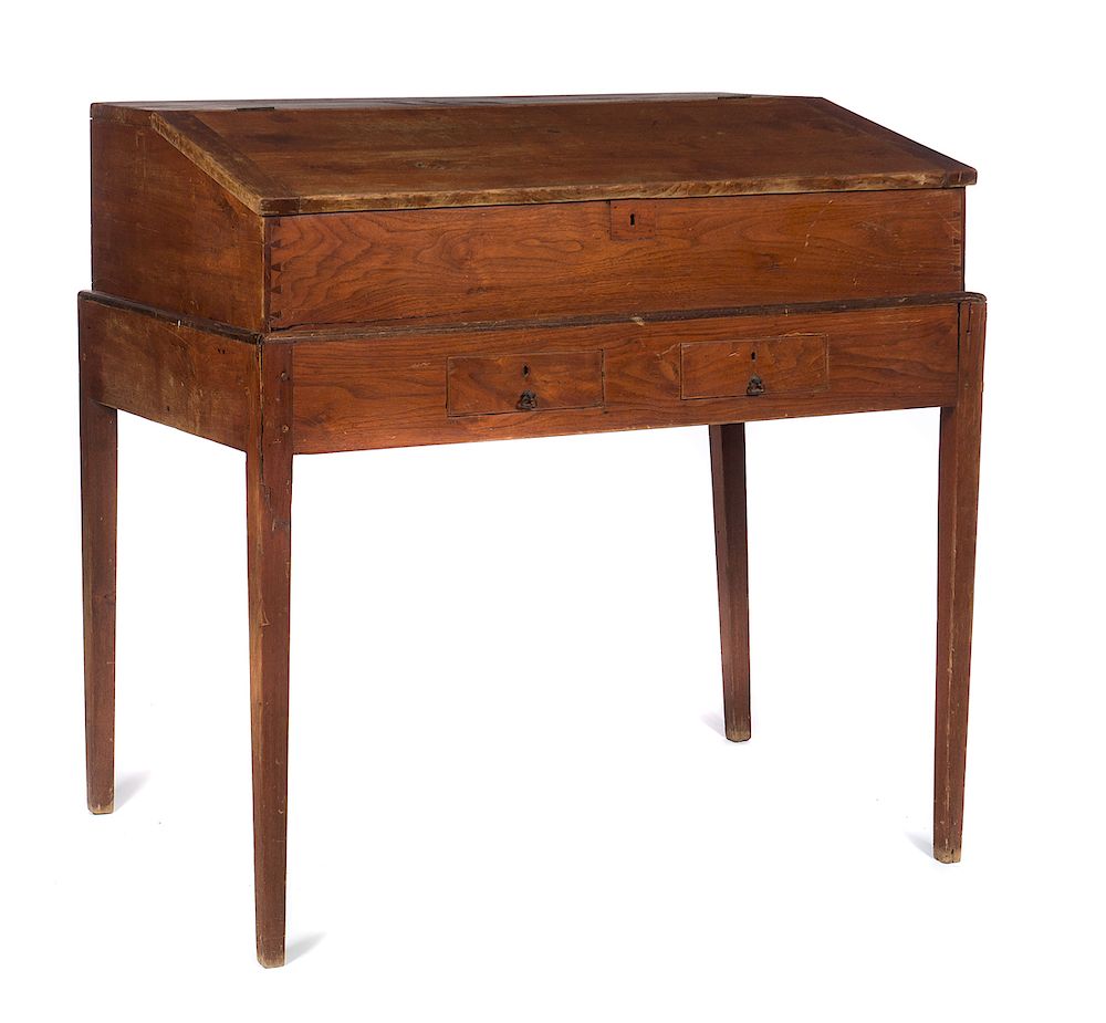 Appraisal: Early 's Walnut Schoolmaster's Desk Measures tall x wide Good