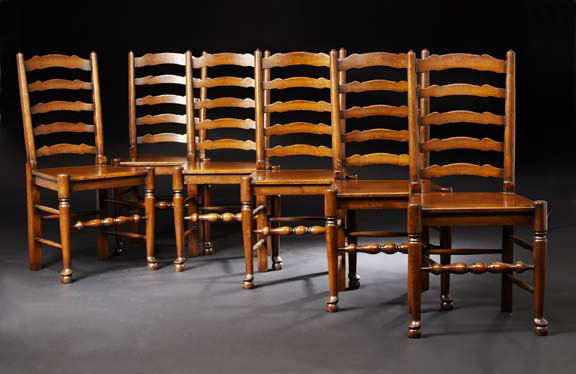 Appraisal: Suite of Six English Country Beechwood Dining Chairs each fitted