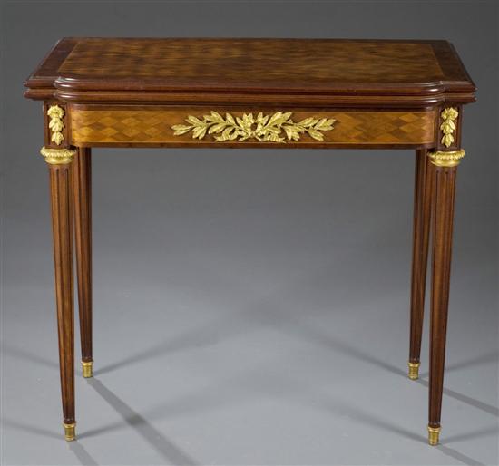 Appraisal: Louis XVI Style Mahogany and Ormolu Parquetry Card Table Late