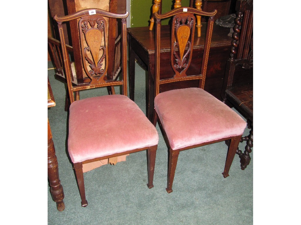 Appraisal: Pair of Edwardian mahogany and inlaid side chairs