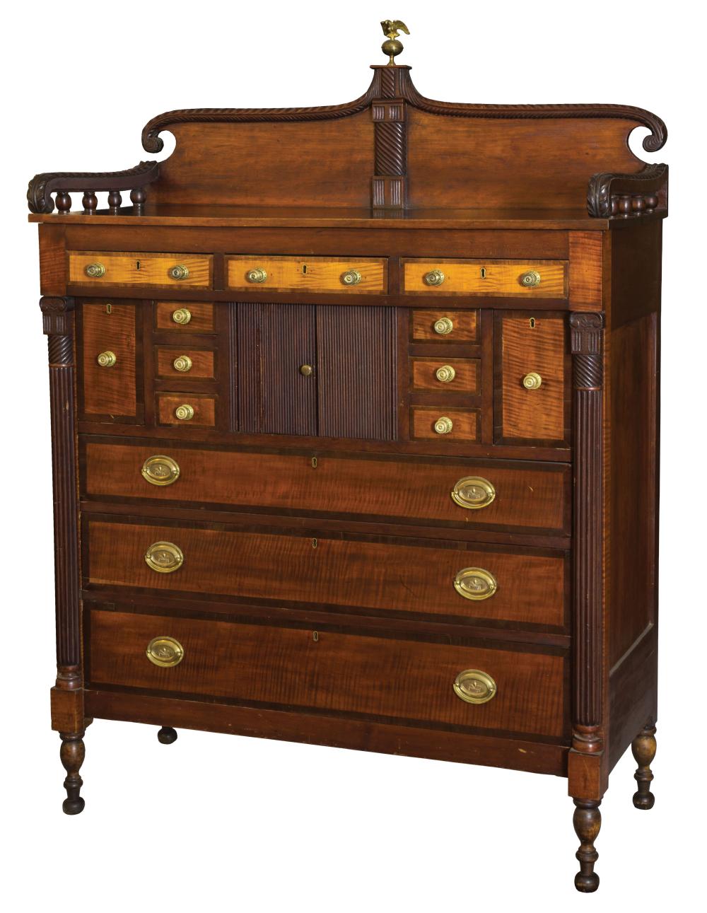 Appraisal: Rare American Late Federal Tiger Maple and Mahogany Chest c