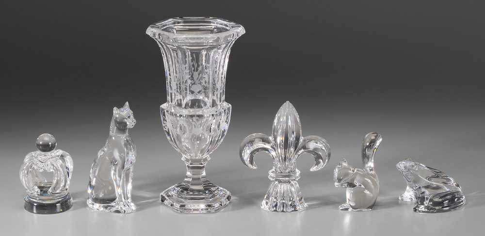 Appraisal: Six Pieces Clear Glass American th century vase with floral