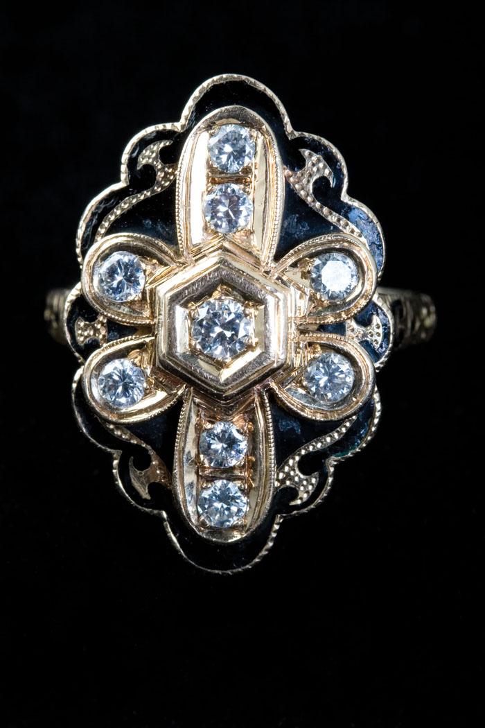 Appraisal: ART NOVEAU DIAMOND ENAMEL AND GOLD RING The ring set