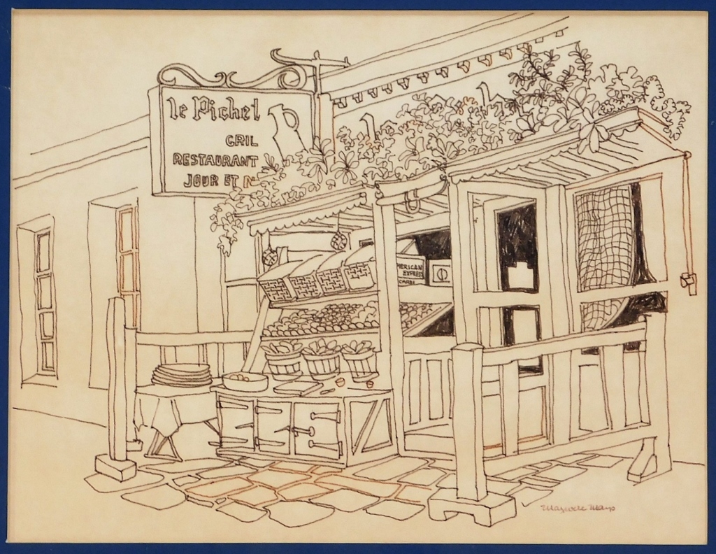 Appraisal: MAXWELL MAYS FRENCH MARKET BISTRO INK DRAWING Rhode Island United