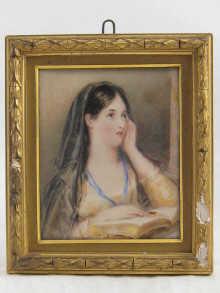 Appraisal: A portrait miniature of a girl with a book the