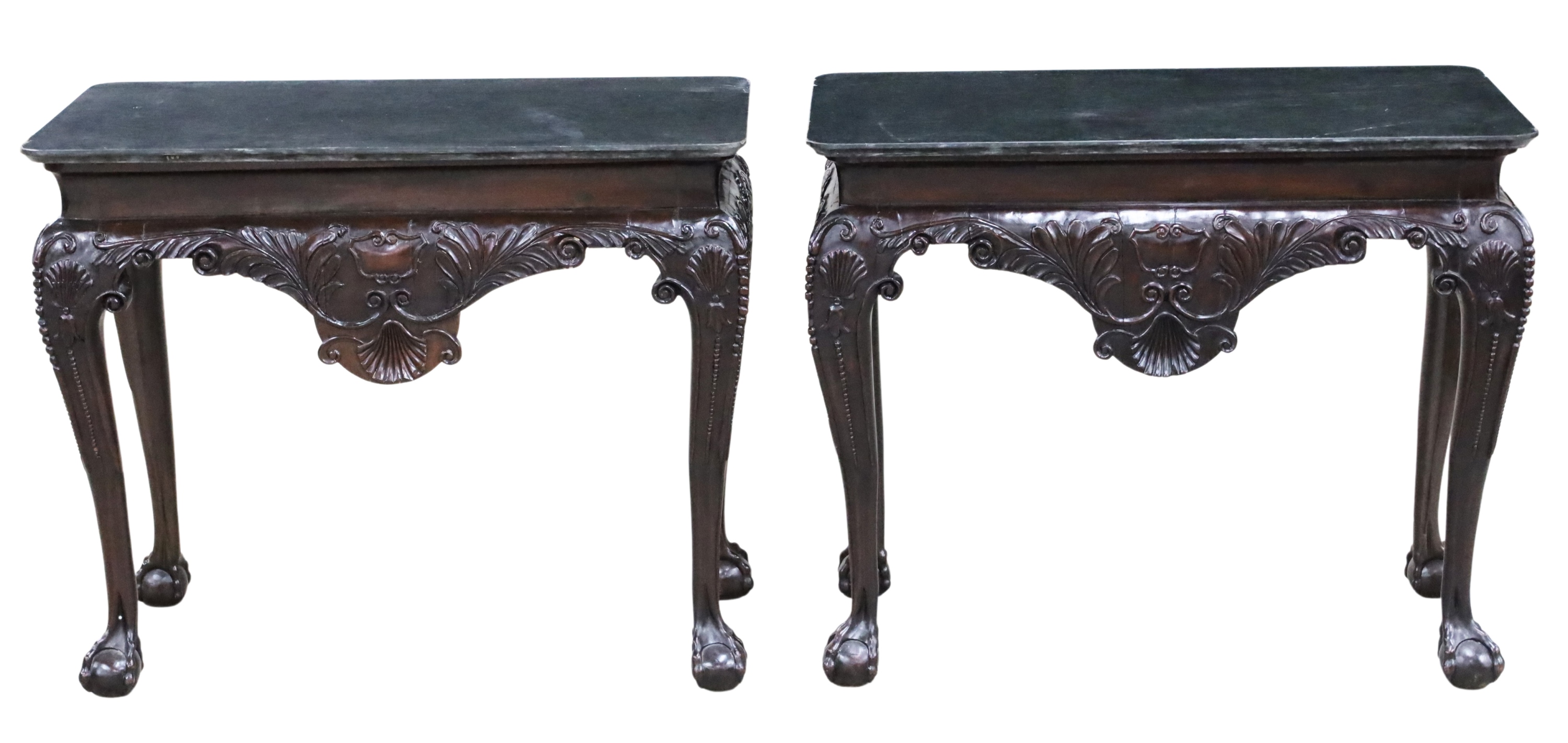 Appraisal: PR OF IRISH CHIPPENDALE MAHOGANY CONSOLE TABLES Stately pair of