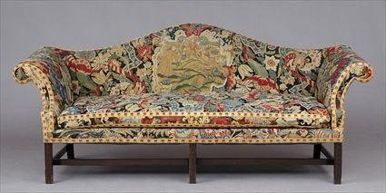 Appraisal: GEORGE III NEEDLEWORK UPHOLSTERED SETTEE The upholstered cresting above a