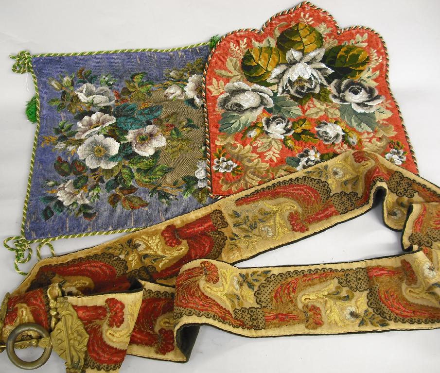 Appraisal: Victorian tapestry and beaded work chair back hangings and a