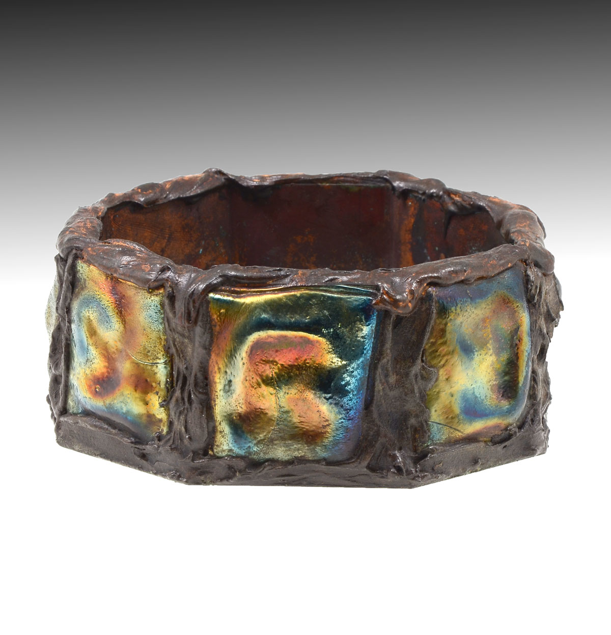 Appraisal: TIFFANY STUDIOS STYLE BRUTALIST TURTLEBACK TILE BOWL Turtleback glass and