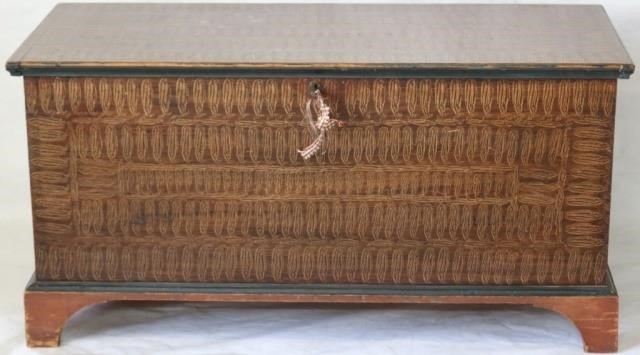 Appraisal: TH C DOVETAILED AMERICAN LIFT-TOP BLANKET CHESTWITH UNUSUAL GRAIN PAINTING