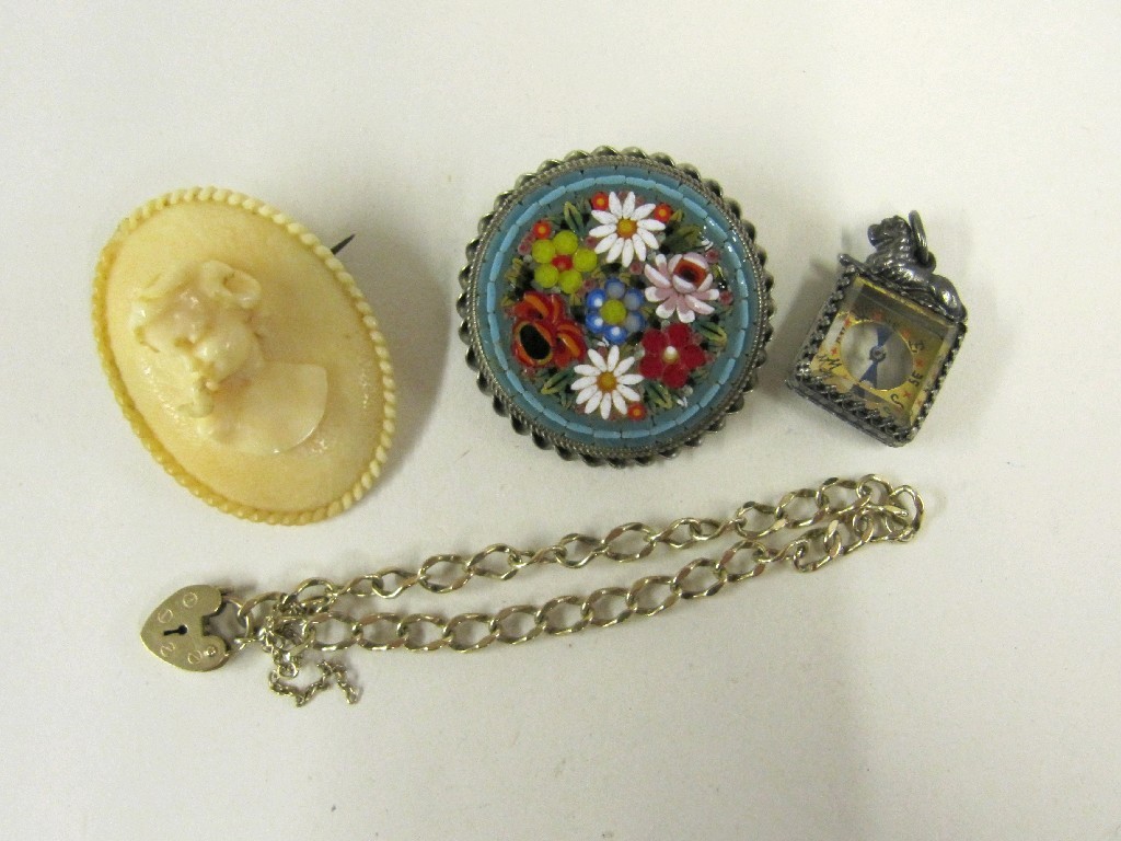 Appraisal: Lot comprising ct gold curb link bracelet compass fob mosaic