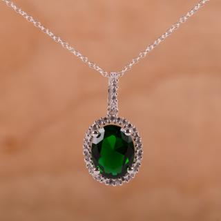 Appraisal: Sterling Silver Lab Emerald Pendant Necklace Classic and stunning Princess