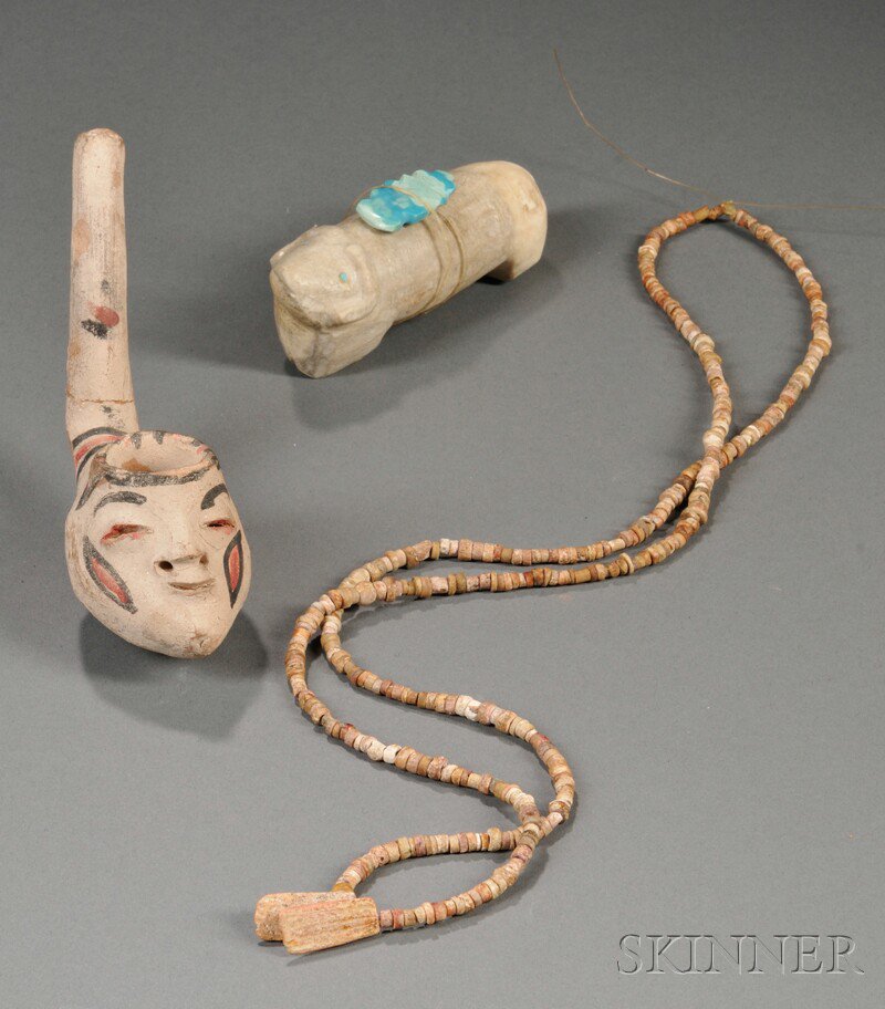 Appraisal: Three Southwest Items a heishi necklace a painted pottery pipe