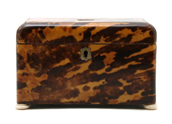 Appraisal: Tortoise Shell Tea Caddy having a rectangular top with rounded