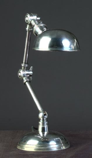 Appraisal: French Weighted Nickel Silver Angle-Arm Desk Lamp of the traditional