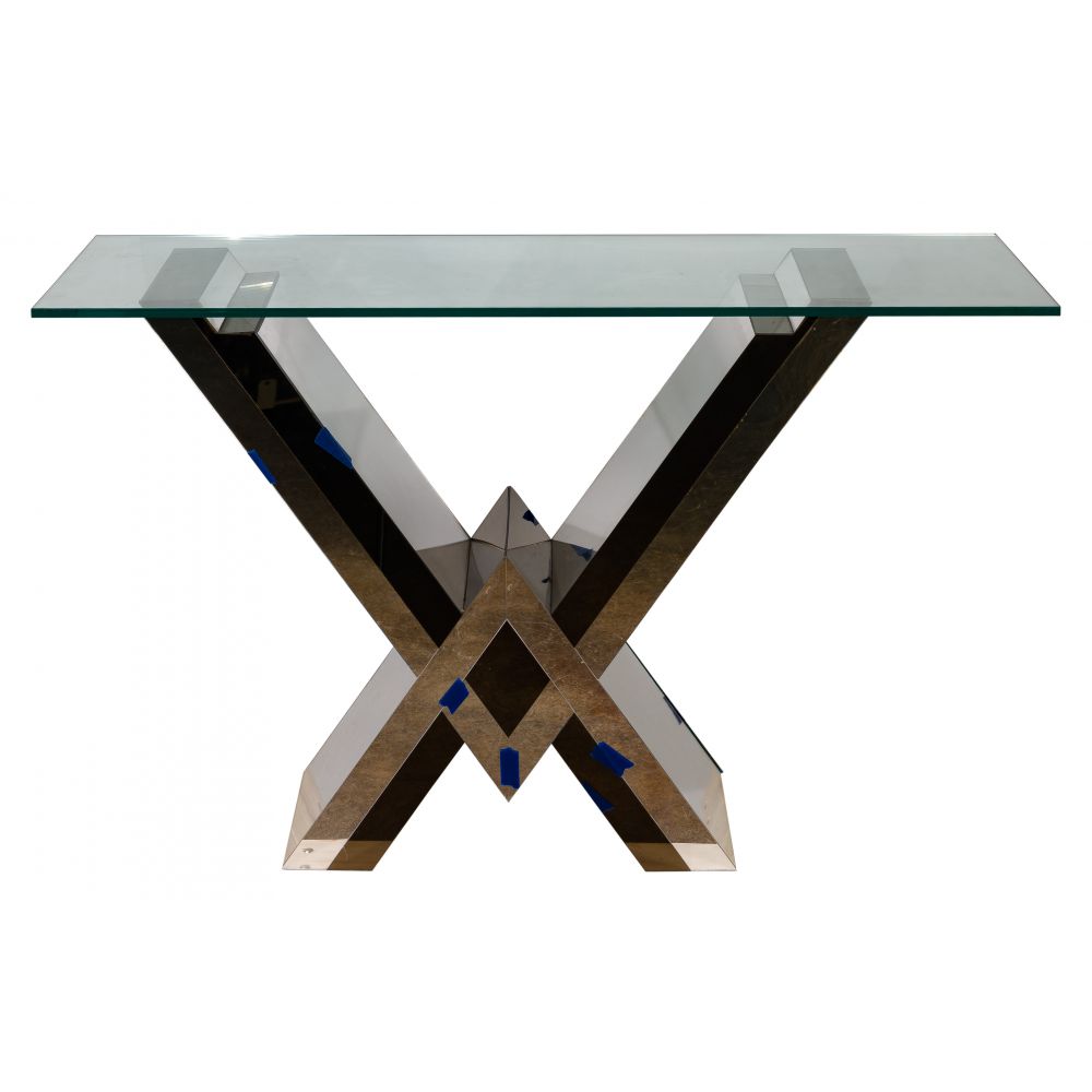 Appraisal: CONTEMPORARY ACRYLIC AND GLASS SIDE TABLEHaving a geometric acrylic panel