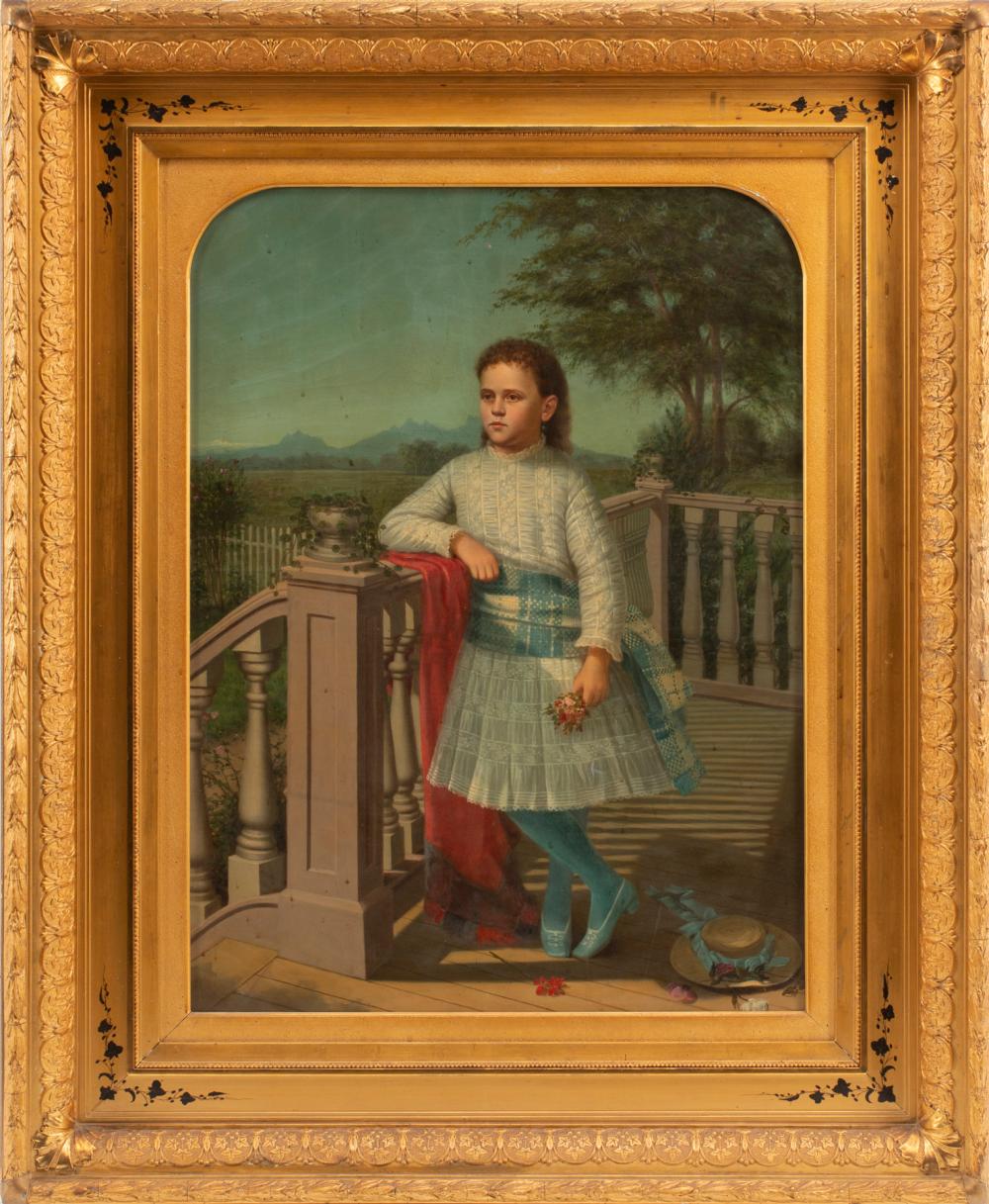 Appraisal: Continental School th c Young Girl on a Balcony with